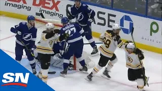 Brad Marchand Scores After Launching Puck Off Crossbar And Into Orbit