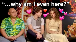 Jacob Batalon being a third wheel to Zendaya and Tom Holland for 4 minutes straight