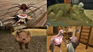 Creepy pets #4 | Mr Meat's Pig vs Rod's Crocodile vs Granny's Spider vs Evil nun's Chickens