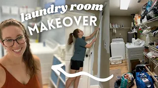 LAUNDRY ROOM MAKEOVER VLOG | from dark and cluttered to bright and functional! 💙🤍🧺