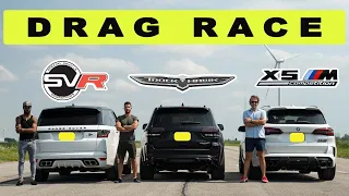 2022 BMW X5M Competition vs Grand Cherokee Trackhawk vs Range Rover Sport SVR, a heavy drag race!