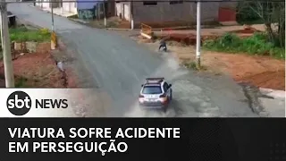Viatura da polícia cai em córrego em Jacuí, no sul de Minas