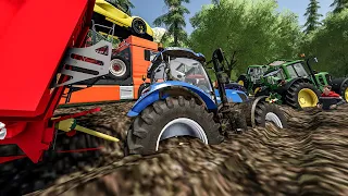 Army of tractors crosses dangerous muddy roads | Farming Simulator 22