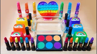 Mixing ”Rainbow🌈” Makeup Lipstick & Eyeshadow Into Clear Slime! Satisfying Slime ASMR Videos #20