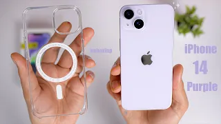 iPhone 14 Purple aesthetic Unboxing 📦  💕 MagSafe Accessories + Camera ✨ Performance Test Must Watch