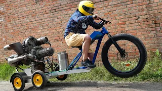 A bicycle with an engine from a helicopter