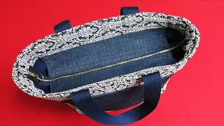 DIY더블 포켓 지퍼드 토트백/Double Pocket Zippered Tote Bag