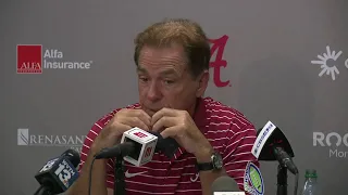 Alabama head coach Nick Saban speaks after win over Mississippi State