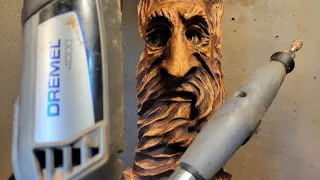 Beginner Wood carving a wood spirit with dremel.