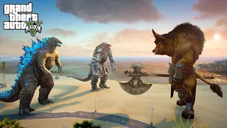 Godzilla and Mechagodzilla vs Minotaur Epic Battle - GTA V Mods