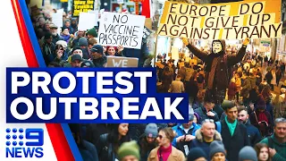 Thousands protest against COVID-19 restrictions across Europe | Coronavirus | 9 News Australia