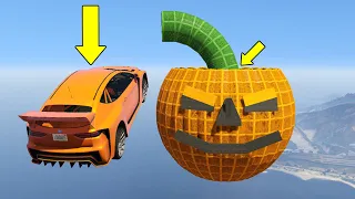 Car Thrown Into A Giant Pumpkin - GTA 5 Online