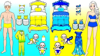 Vestido De Muñeca De Papel - Yellow VS Blue Mother And Daughter Decor Room - Woa Doll Español