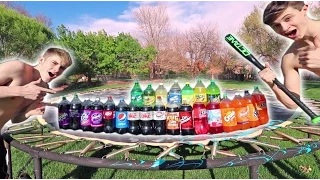 TRAMPOLINE VS EVERY SODA! *EXPLOSIONS*