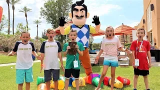 Nerf Battle:  Payback Time vs Hello Neighbor Part 2 (Kids Fun TV Finds The Stones)