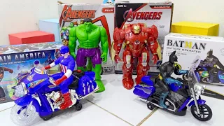 Buka Paket Mainan Robot Iron Man, Hulk, Superdog, Captain Amerika Dan Batman Naik Motor Keren