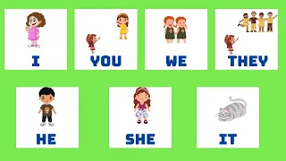I, you, we, they, he, she, it | Pronouns for kids | Flashcards and Sentences | Game