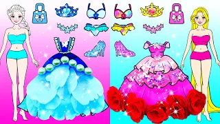 Paper Dolls Dress Up - Pink Vs Blue Princess Makeup and Dress Up Challenge - Barbie Story & Crafts