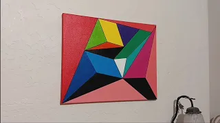 Acrylic geometric painting using masking tape