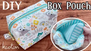 裏もきれい【ボックスポーチの作り方】How to make a box pouch 好きなサイズで作れる　20cmファスナー　English  Português Français