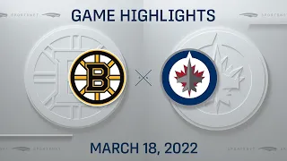 NHL Highlights | Bruins vs. Jets - Mar. 18, 2022