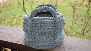 Crochet Olema Style Basket with t-shirt yarn or fabric strips, Part 1 of 3