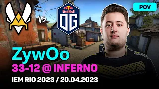 CSGO POV Vitality ZywOo (33/12) vs OG (inferno) @ IEM Rio 2023 / Apr 20, 2023