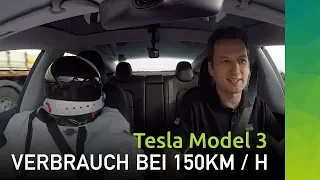 What is the range of Tesla Model 3 on German Autobahn at 150 km/h (93 mph) and 120 km/h (74 mph)?