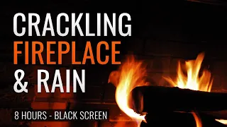 Fireplace with Rain on a Tin Roof | 8 Hours | Black Screen