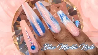 Acrylic Nails Tutorial - How To Encapsulated Nails - Blue Marble Nails with Nail Forms