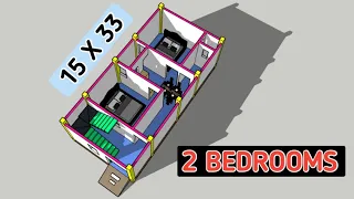 15x33 में 2 बैडरूम का नक्शा || Small house plan with 2 bedrooms || 15x33 house plan || house plan