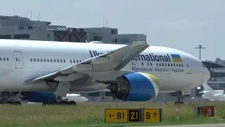 Ukraine International Boeing 777-200ER takeoff at Zurich Airport - PW engine sound!