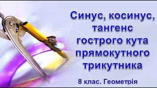 Урок №17. Синус, косинус, тангенс гострого кута прямокутного трикутника (8 клас. Геометрія)