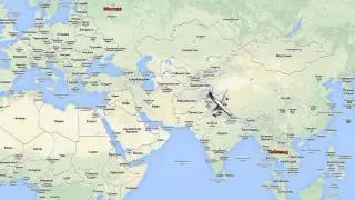 Анимированная карта авиаперелета Москва Тайланд