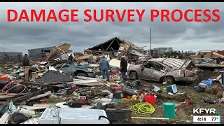 How NWS meteorologists conduct surveys to determine tornado or severe t-storm wind damage