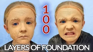 100 Layers of Foundation and Powder Challenge! Unrecognizable!