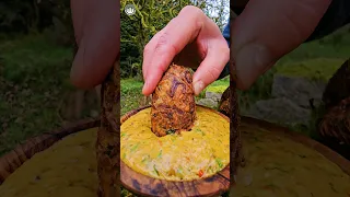 How to Cook Giant Shrimps over the fire 🔥 #shorts #menwiththepot #asmr #food #cooking #nature