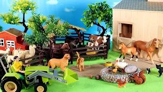 Let's Find Farmyard Animals in the Barn Diorama! Learn Young and Big Animal Names