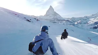 Sledging fun in front of the Matterhorn in Zermatt