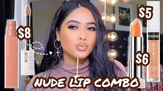 MY TOP 5 DRUGSTORE NUDE LIP COMBO | DRUGSTORE NUDE LIP GLOSS + LIPSTICKS for MEDIUM/TAN SKIN ♡