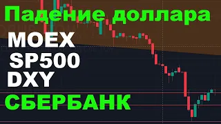 Обвал доллара  до 76,26, прогноз доллара к рублю,  MOEX снижается, прогноз по акциям Сбербанка.