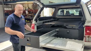 Trek4x4 Dual 290mm Heigh Drawers and Dual Drawer Top Slide. Fitted to Toyota Hilux 2015+