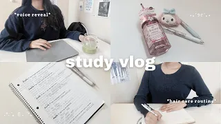 study vlog: voice reveal, studying japanese w/ goodnotes, &honey oil, straightening hair, wieiad ᡣ𐭩