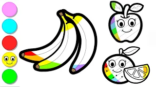 Draw and paint Rainbow Banana and two friends step by step | Art tips for kids | Toddlers