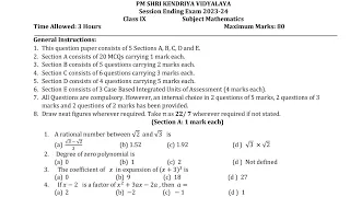 CLASS-9 MATHS / Annual Exam 2024 Sample Question Paper / KV CBSE / Kendriya Vidyalaya Term-2