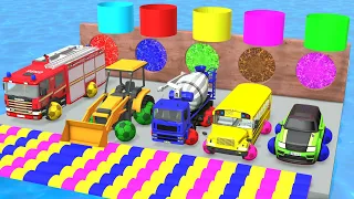 Cars vs Choose the Right Portal Trap with Slide Color with JCB Cartoon Car School Bus Deep Water Gam