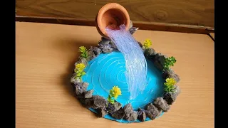 How to make beautiful waterfall showpiece from glue gun and clay pot | Very easy home decoration diy