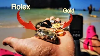 Found ROLEX and GOLD underwater metal detecting with Minelab Equinox 800 - treasure hunting Thailand