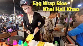 Very popular Laos Street food on YouTube, egg wrap rice.