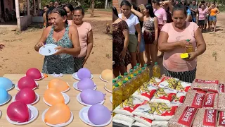 Distribuindo CESTA BÁSICA com o DESAFIO DO BALÃO